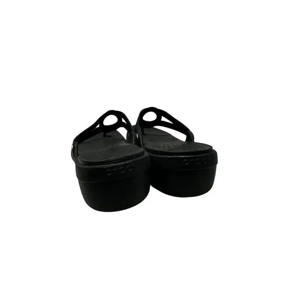 Crocs Women's size 10 Sanrah Metallic o-ring Wedge Flip black &silver - Picture 6 of 8